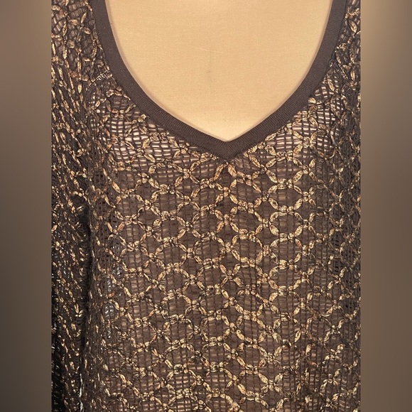 Free People New Romantics Sweater Dress Joan of Arc Brown Gold Long Sleeve Small - Picture 7 of 11